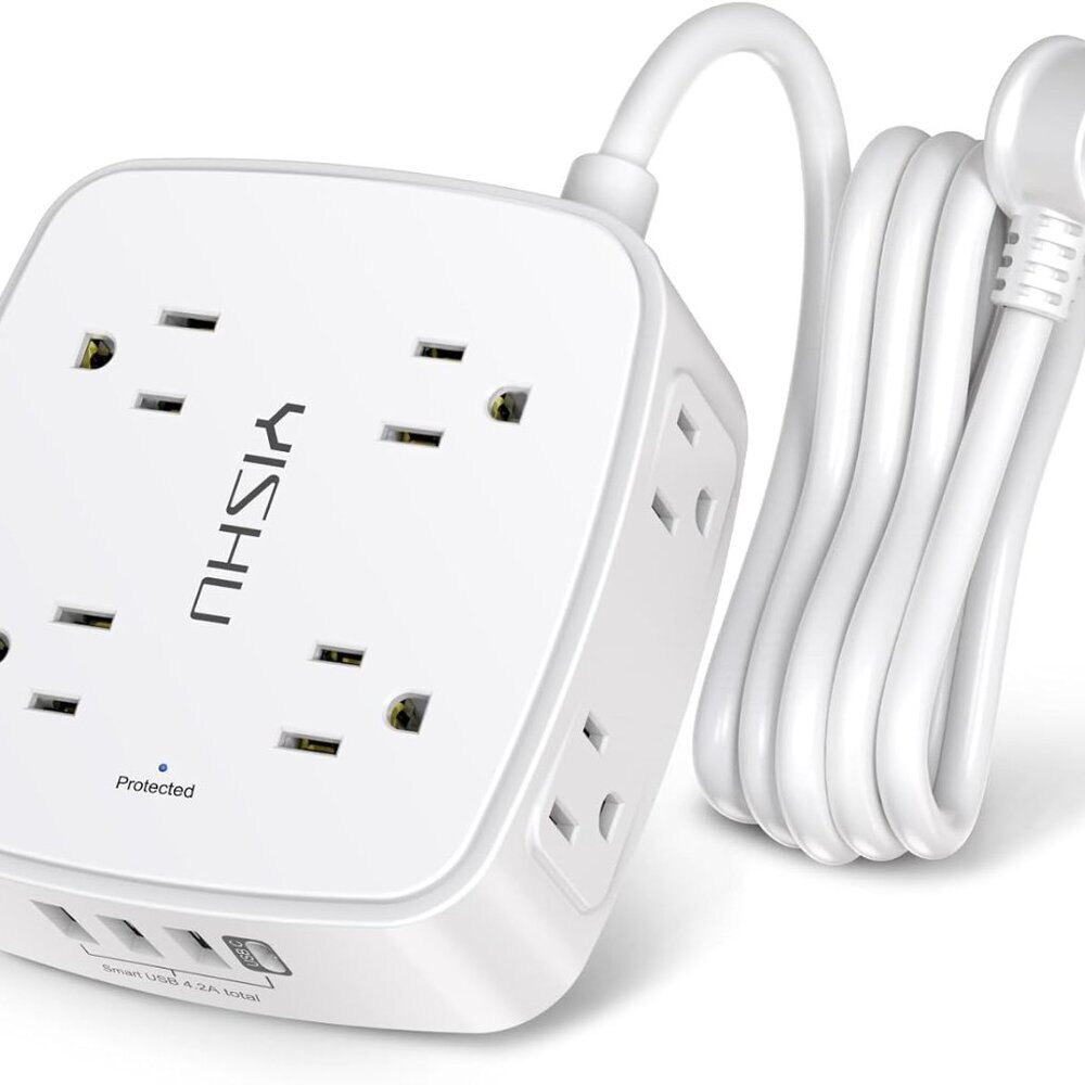 6 Ft Surge Protector Power Strip - 8 Widely Outlets with 4 USB Ports, 3 Side Out